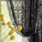 TUDECO Black Sheer Curtains 84 Inches Long - Shabby Chic Knitted Floral Halloween Decor, Lace Curtains Privacy Goth/Witchy Dark Window Treatments for Living Room Rod Pocket 1 Pair, 59 x 84 Inch