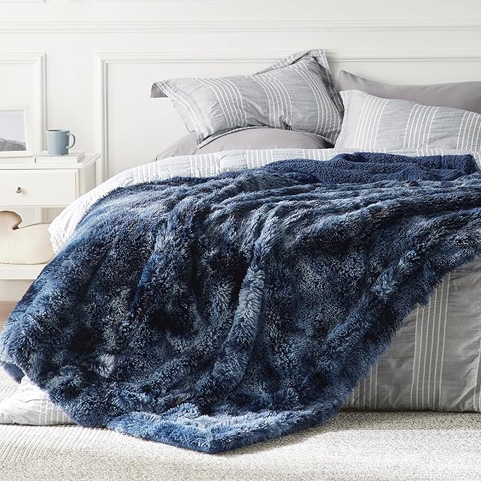 Bedsure GentleSoft Fluffy Tie Dye Navy Blue King Size Blanket - Image 5