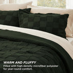 Bedsure Dark Olive Green Comforters Queen Set, Boho Plaid Bedding Set 3 Pcs