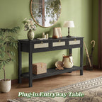 SUPERJARE Rattan Console Sofa Table with Outlets, USB-C Port and 3 Drawers
