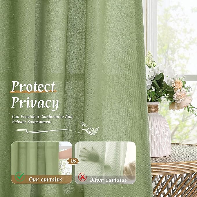 LAMIT Sage Green Linen Curtains 63 inch Length - Image 5