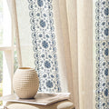 jinchan Floral Lined Linen Curtains Embroidered Back Tab 54Wx84L 2 Panels