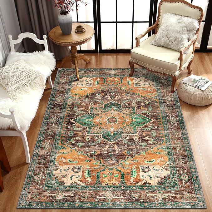 Yamaziot Washable Area Rug, 4x6 Non-Slip Boho Vintage Living Room Bedroom Rug - Image 7