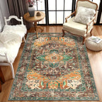Yamaziot Washable Area Rug, 4x6 Non-Slip Boho Vintage Living Room Bedroom Rug - Image 7