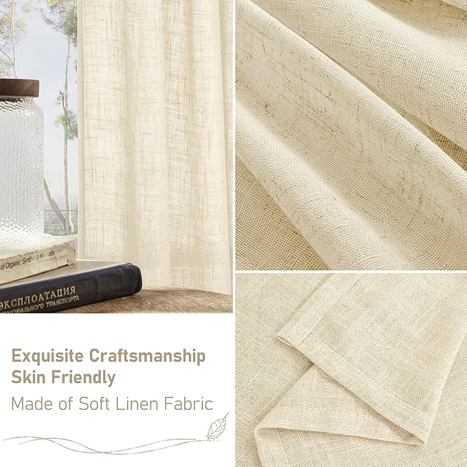 LAMIT Beige Linen Curtains for Living Room 84 inch Length, Light Filtering Semi - Image 6