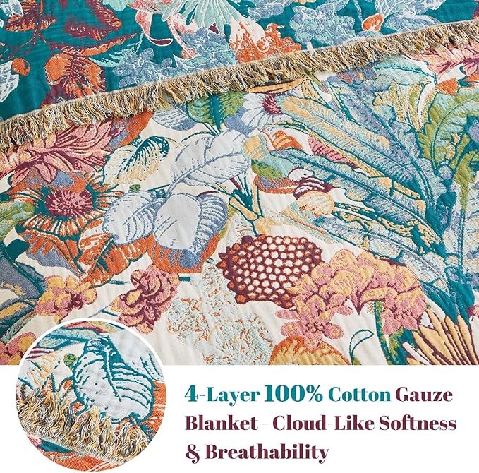 MSGKV Boho Throw Blanket for Bed Couch 100% Cotton Blanket 60"x80" Spring - Image 4