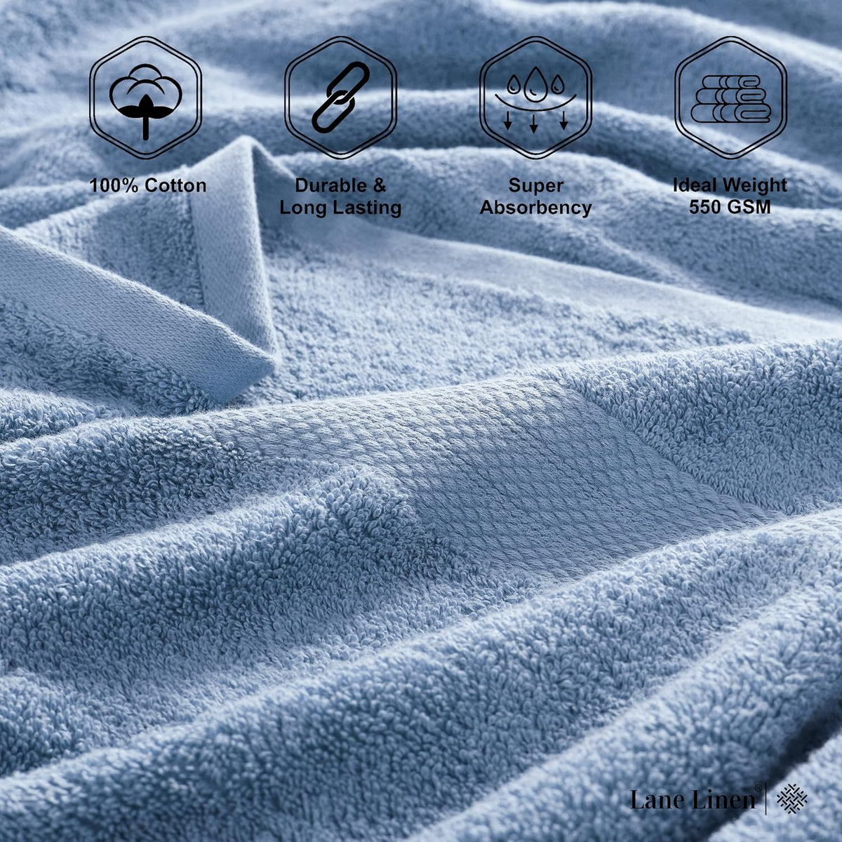 LANE LINEN Towel Set Soft Absorbent Quick Dry 100% Cotton 4 Piece - Allure