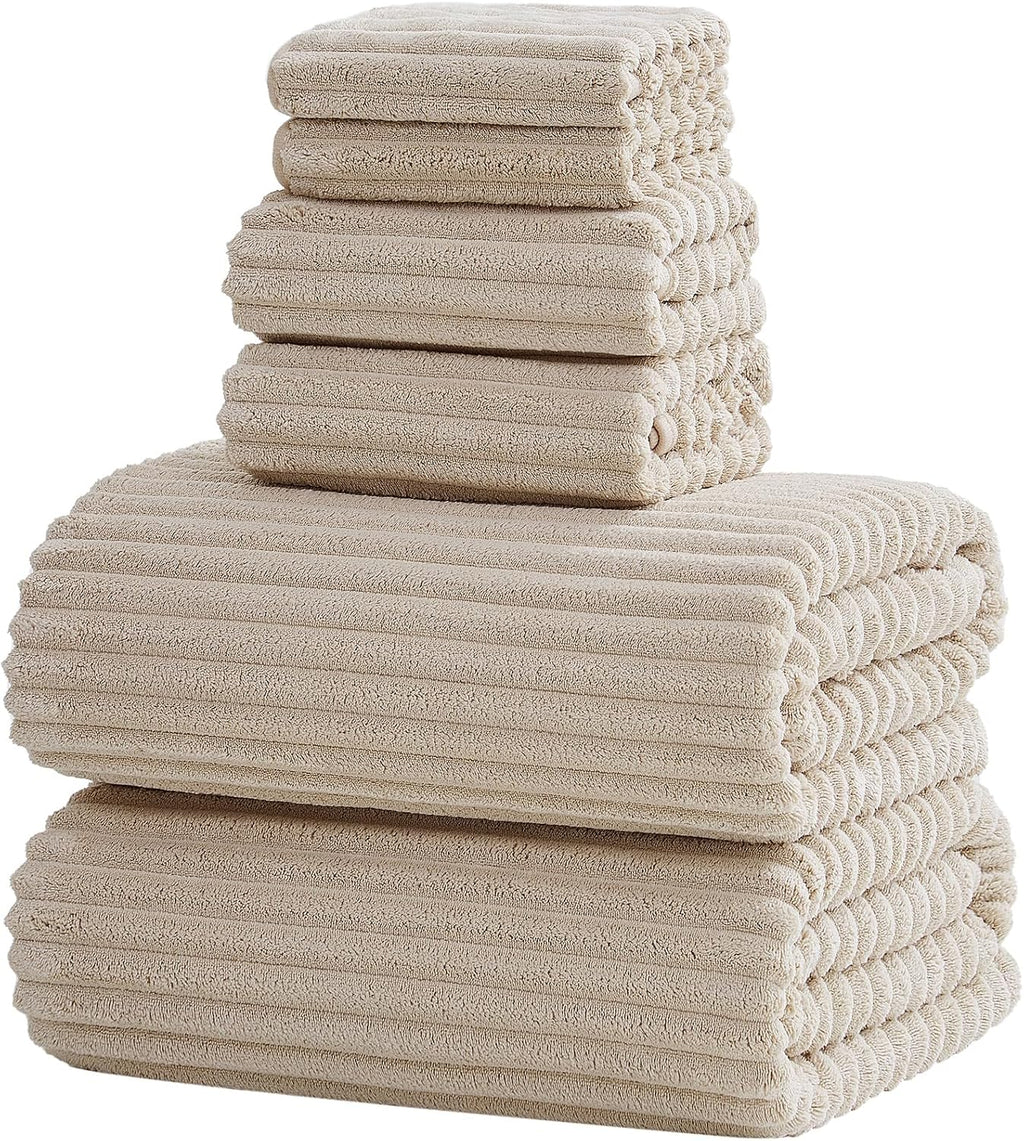 6 Piece Bath Towel Set, 30"x60" Microfiber Towels, Beige