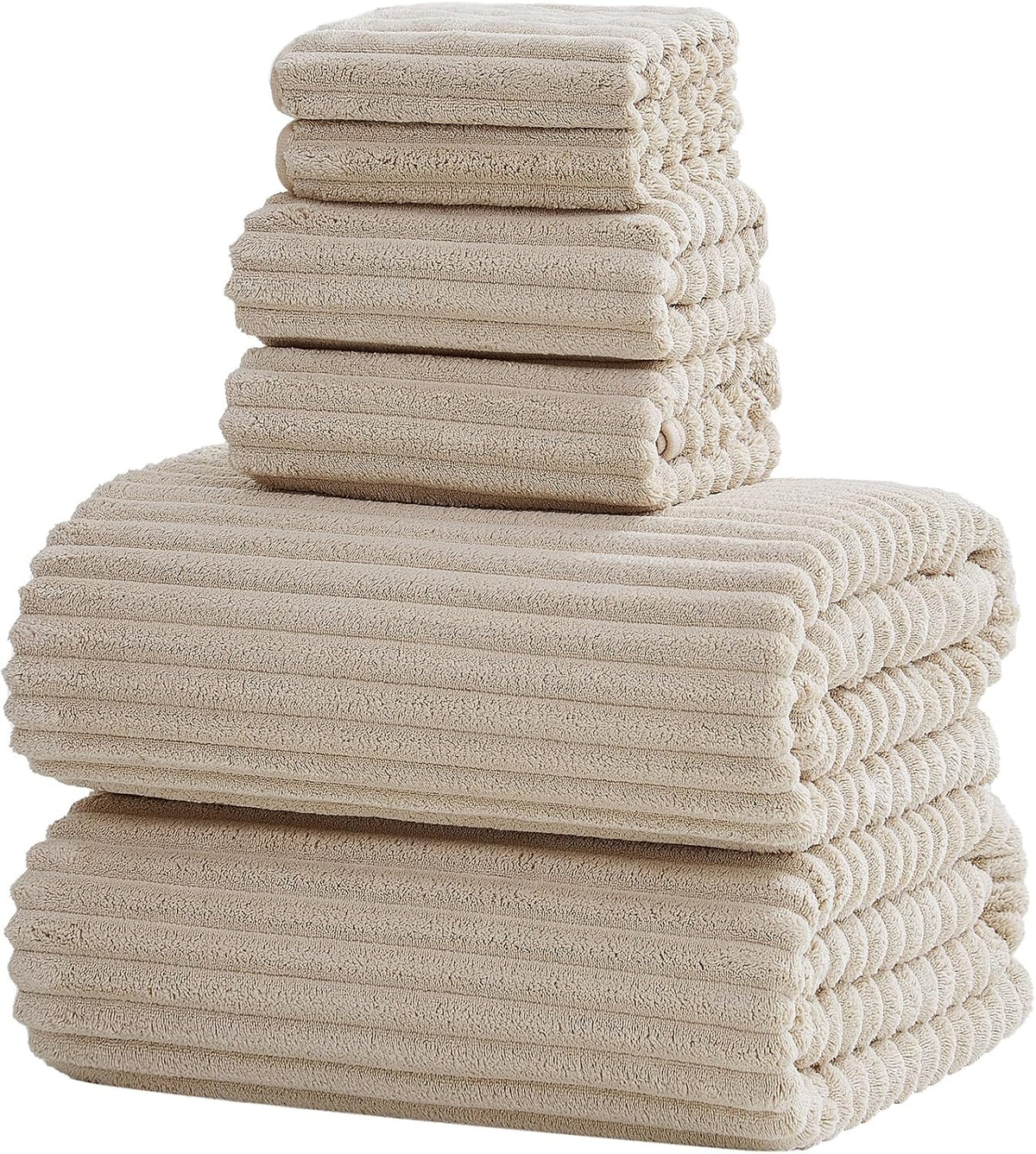 6 Piece Bath Towel Set, 30"x60" Microfiber Towels, Beige