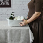 XUANGUO Medium Woven Cotton Rope Storage Basket with Handles, Light Grey