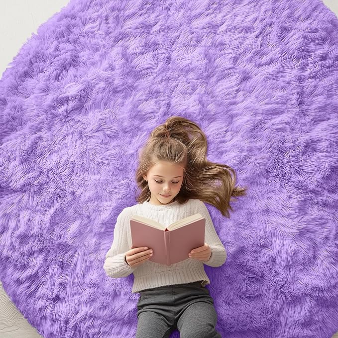 OLANLY Purple Round Rugs for Bedroom by OLANLY