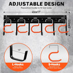 68'' All Metal Adjustable Garden Tool Organizer: Garage Tool Organizer Wall Mount with Orange Hooks, Garage Organizers and Storage, Tool Hangers for Shed