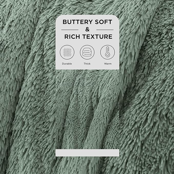 Bedsure GentleSoft Fluffy Sage Green King Size Blanket - Image 2
