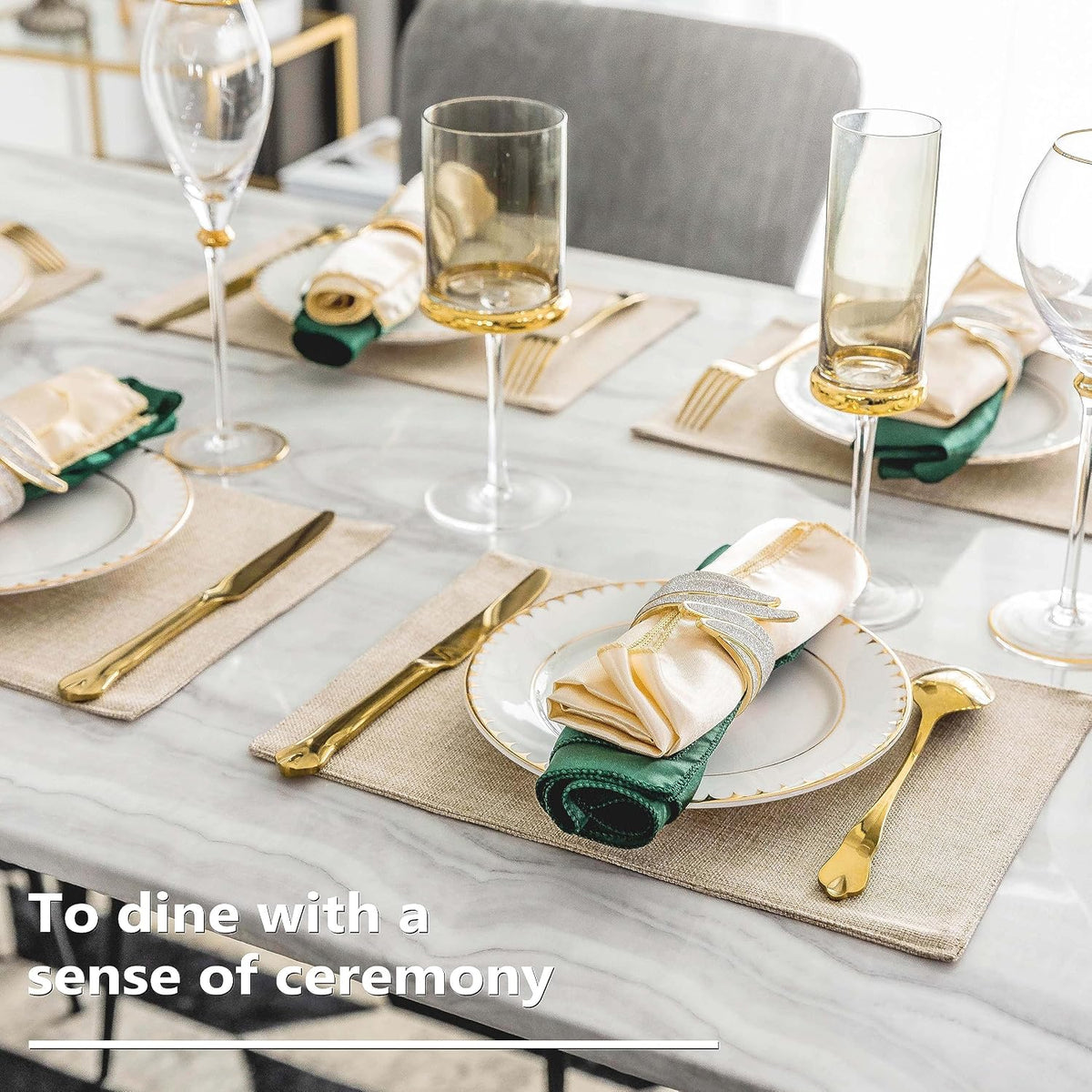 Home Brilliant Placemats Set of 8 Heat Resistant Dining Table Place Mats Plate Mat Cloth Placemats Kitchen Table Mats Indoor Outdoor, Light Linen