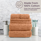 6PC Jacquard Towel Set - 500GSM 100% Cotton Bathroom Accessories - 2 Bath Towels, 2 Hand Towels and 2 Wash Cloths - Soft and Absorbent Bathroom Set for Shower, Gym, Dorm, and Spa by Lavish Home (Clay)
