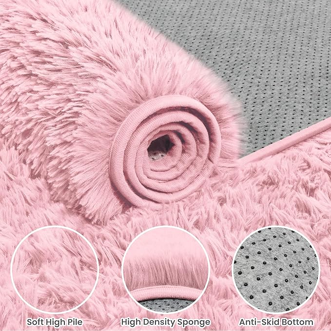 8x10 Area Rug for Living Room: Soft Fluffy Shag Pink Rugs for Bedroom, Non-Slip - Image 6