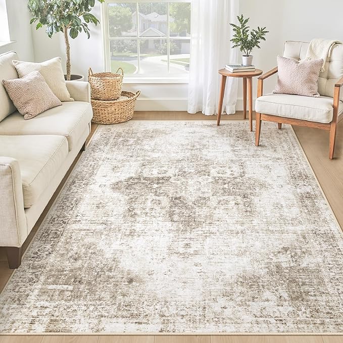 Area Rug 4x6 Washable Rug, Vintage Boho Medallion Rugs Non-Slip Soft Low Pile by VECARF