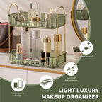 Akinbas 2 Tier Bathroom Organizer Countertop Makeup Perfume Tray Skincare Organizer for Bathroom Dresser Vanity (Green)