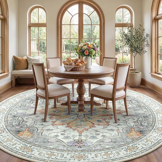 RELEANY Area Rugs 8ft Washable Non-Slip, Floral Vintage Distress Print Pattern - Image 2