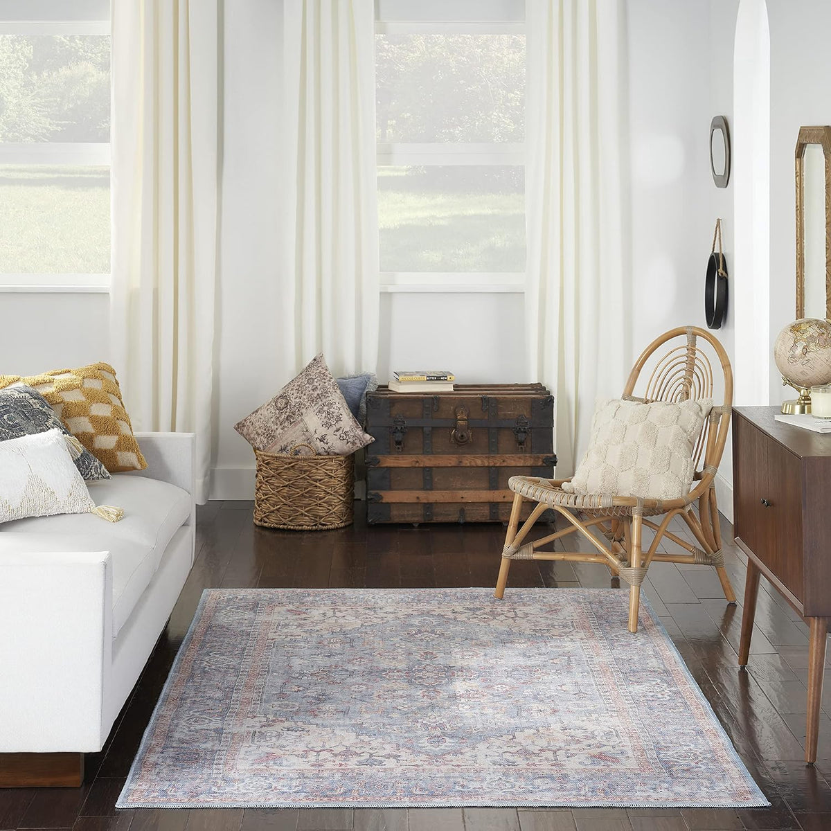 Nourison Home New Concept Washables Blue Multicolor 4' x 6' Area Rug - Easy Clean, Non Shedding, Bed Room, Living Room, Dining Room, Kitchen (4' x 6')