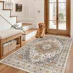 Madane Area Rug 3x5, Washable Vintage Entryway Rugs by Madane