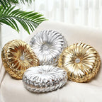 Kathfly Set of 4 Decorative Round Pleated Throw Pillows, Classy Velvet Pumpkin - Image 4