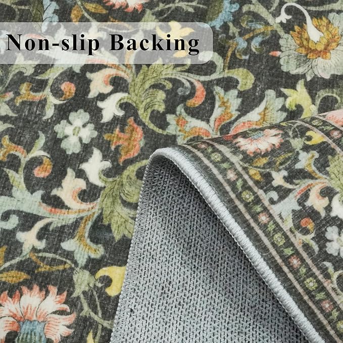Washable 2x3 Entryway Area Rugs: Vintage Soft Floral Thin Doormat - Image 3