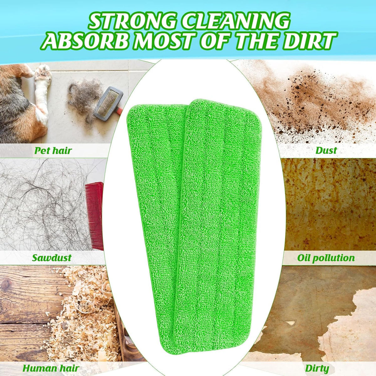 40 Pack Microfiber Cleaning Pads Machine Washable Replacement Head for Wet/Dry Mops Flat Reusable Household Replacement Mop Pad for Hardwood Floor Cleaning Scrubbing Fit Most Mops (Green)