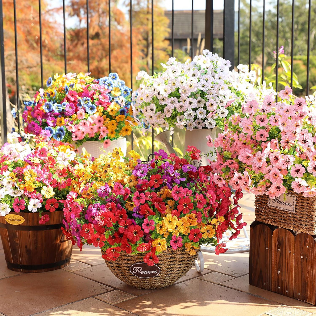 Artificial Flowers for Outdoors, 16 Bundles UV Resistant Realistic Faux Silk Flowers, Fake Plants for Outside Planter Front Porch Patio Balcony Window Box Garden Yard Farmhouse