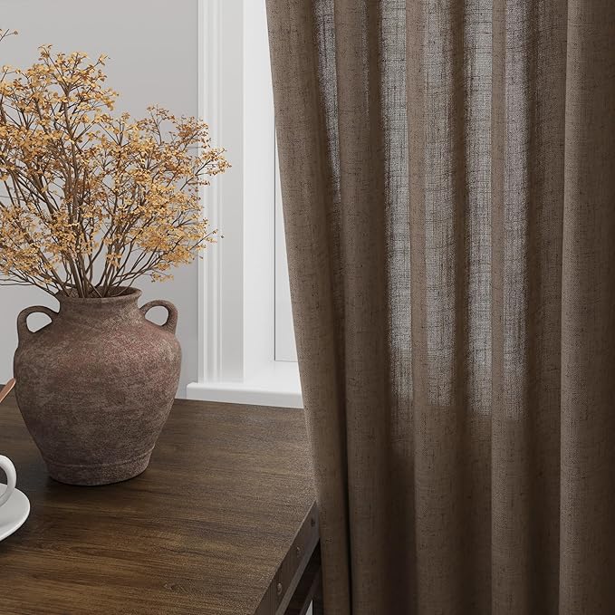 Light Brown Linen Curtains 90 Inch Length 2 Panels Set - Image 2