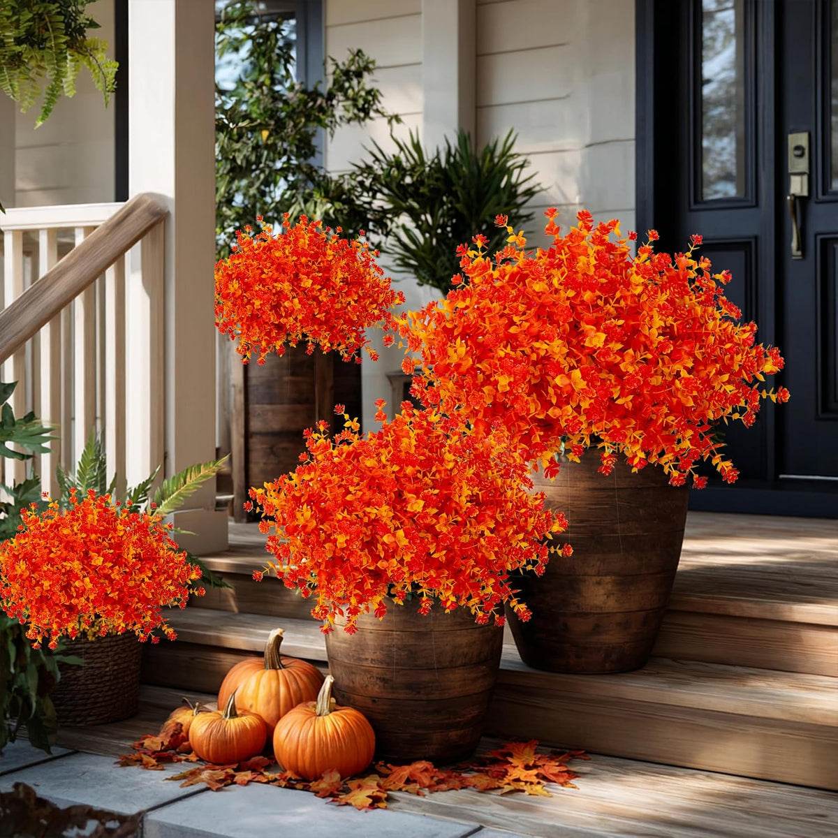 AXYLEX Artificial Fall Flowers Outdoor, Fake Mums (Orange Yellow)