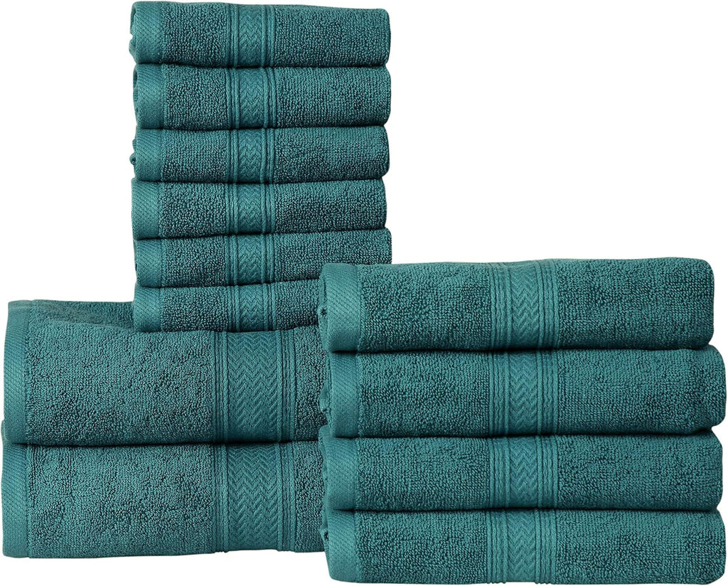 HILLFAIR Premium 100% Combed Cotton 12 Piece Bath Towels Set - Teal