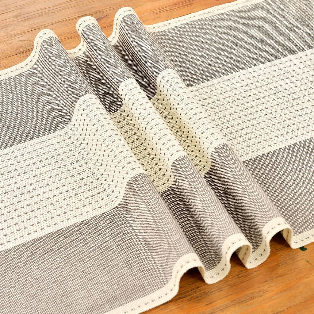 Wracra Linen Table Runner, Stripe Table Runners 72 Inches Long Coffee