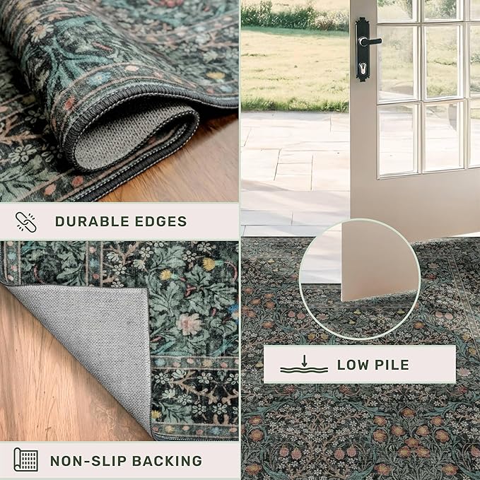 Dark Green Washable Entry Rug, 3x4 Rugs - Image 5