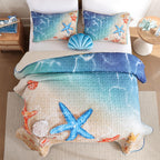 weigelia Coastal Quilt Queen Size, Beach Lightweight Summer Bedding