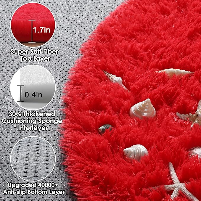 ONASAR Red Round Area Rug 4ft, Soft Bedroom Circle Rugs Floor Mat - Image 2