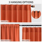 Extra Long Curtain Bright Orange Morden Linen Blend Light Filtering Back Tab - Image 3