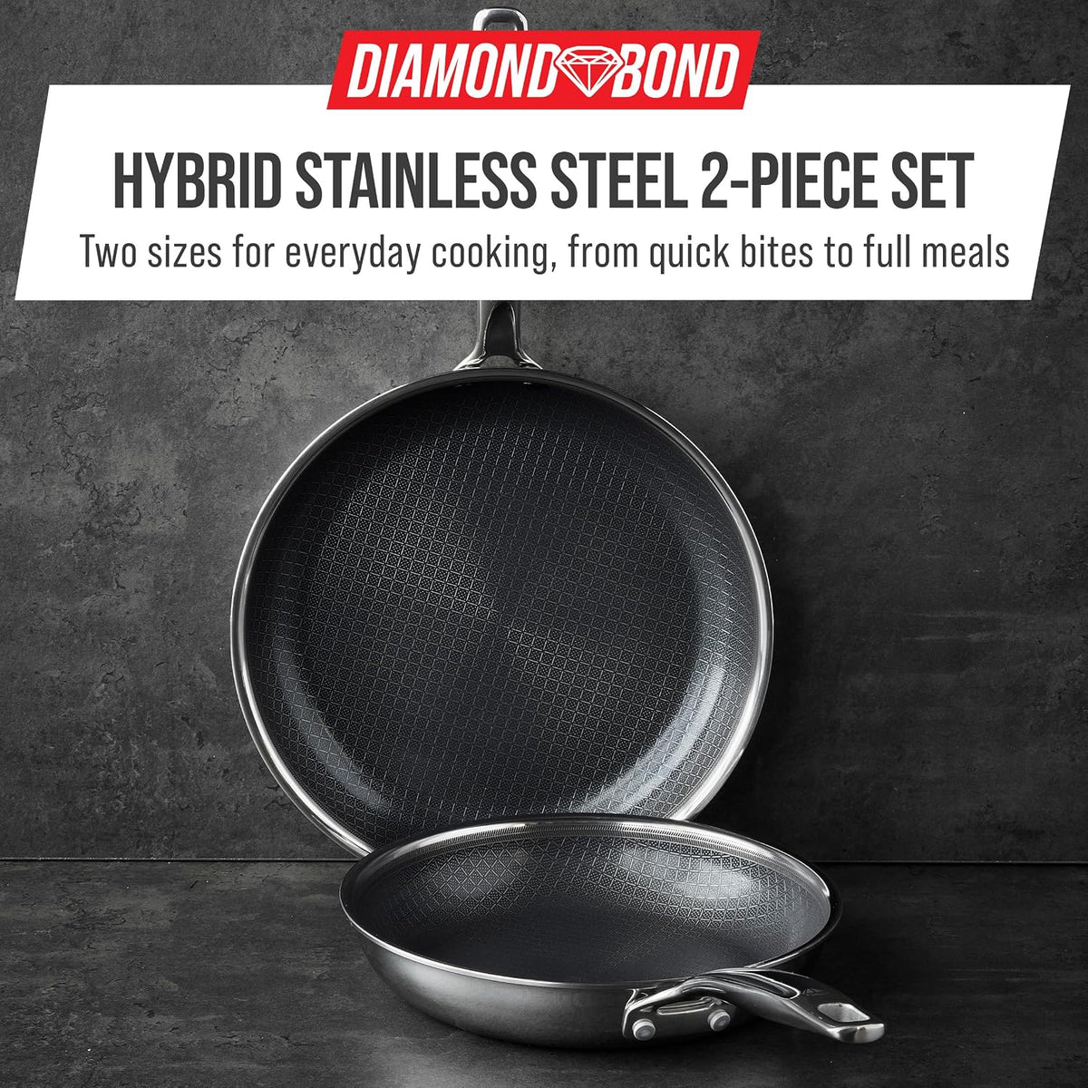 Blue Diamond Hybrid 2 Piece (8"&10") Stainless Steel Nonstick Fry Pan Set