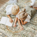 5x7 Area Rugs Green Orange Low Pile Indoor Washable Trendy Faded Style Rugs - Image 9