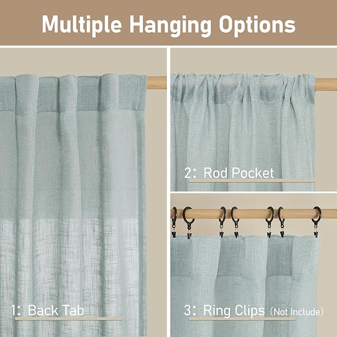 LAMIT Semi Sheer Linen Curtains 36 Inch Length 2 Panels, Light Filtering Panels - Image 2