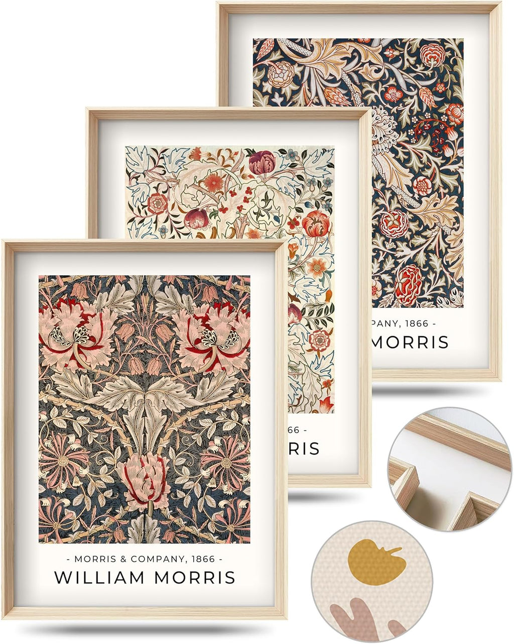 HesenDot William Morris Vintage Framed Wall Art, Floral Canvas Prints