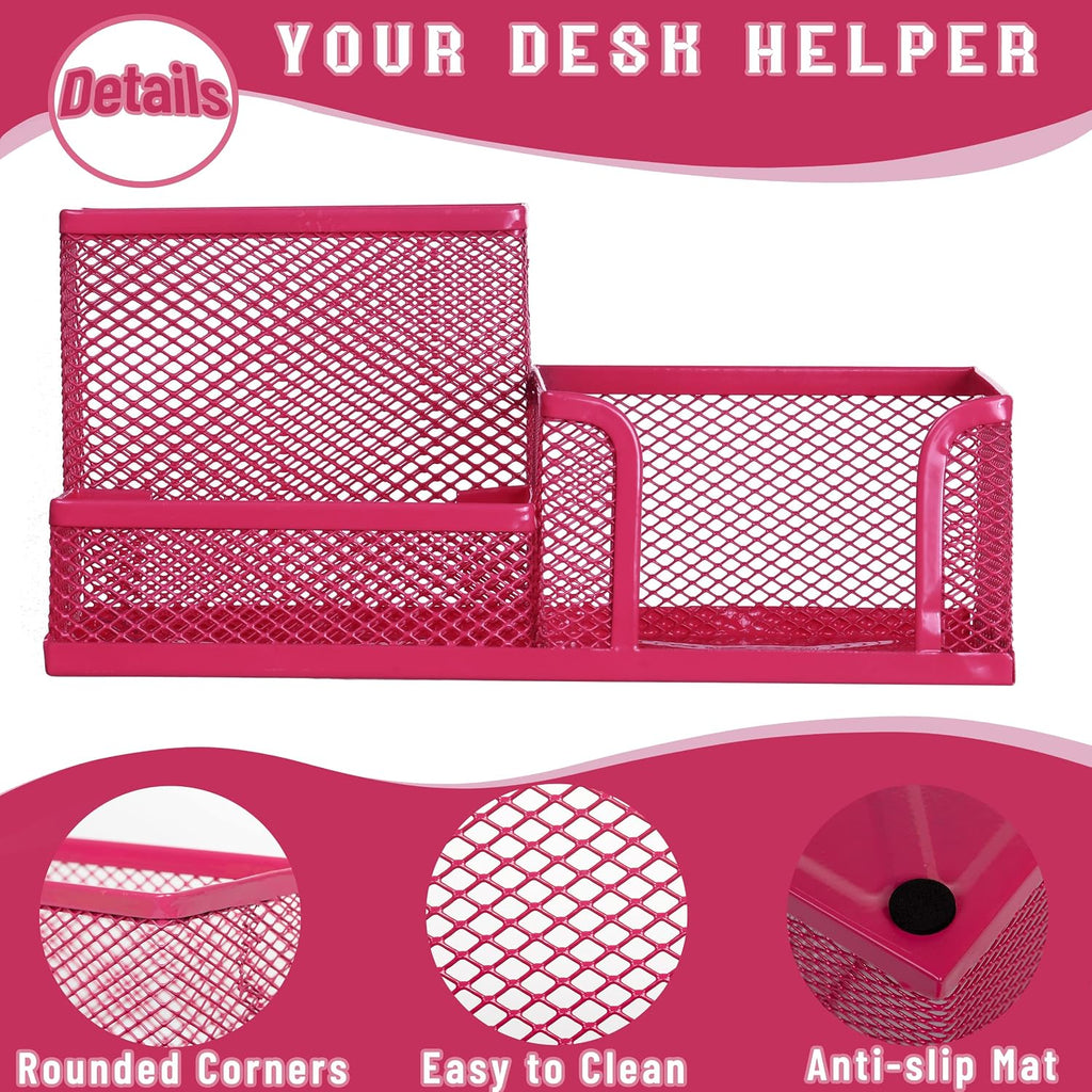 Ludato 4 Pieces 3 Compartments Mesh Pen Holder Desk Organizers Caddy and Accessories for Desk,Black Pencil Holder,Sticky Notes Holder for Home,Office and School