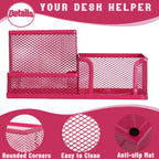 Ludato 4 Pieces 3 Compartments Mesh Pen Holder Desk Organizers Caddy and Accessories for Desk,Black Pencil Holder,Sticky Notes Holder for Home,Office and School