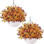 Der Rose 2Pcs Artificial Hanging Flower Basket for Outdoors Fake Hanging Flowers Plants with 4 Faux Silk Trailing Vines for Porch Patio Balcony Spring
