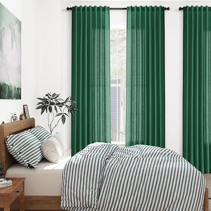 Extra Long Dark Green Linen Curtains 120 Inch - Image 7