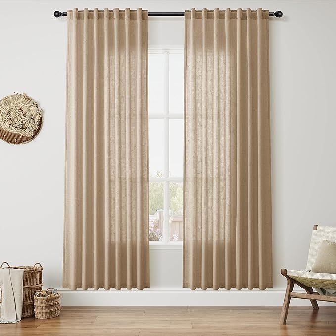 Sand Beige Linen Curtains 80 Inch Length by Nanspring