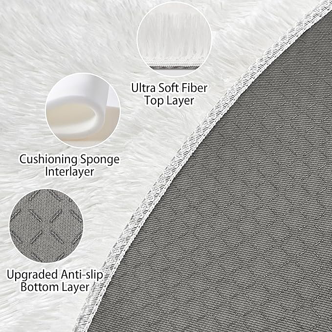 4x4 ft Tie Dye White Round Rug for Bedroom Room Fluffy Circle Rug Furry Carpet - Image 4