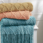 BOURINA Teal Throw Blanket 50 x70 Inches Jacquard Argyle Throw Textured Solid - Image 6