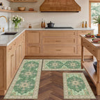 3 Piece Kitchen Rugs Sets with Runner, Washable Non Slip Soft Boho Kitchen Mats, Low Pile Stain Resistant Carpet for Hallway, Laundry Room, Entryway, Home Decor(20"x32"+20"x48"+20"x59", Green Beige)