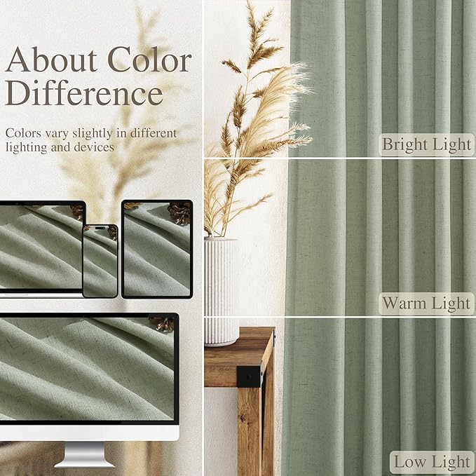 Nanspring Desert Sage Linen Curtains 108 Inches Long - Image 3